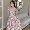 Design Sense Large Size French Romantic Floral Square Neck Dress New Women's Summer Fat Mm Belly Covering and Thin Dress