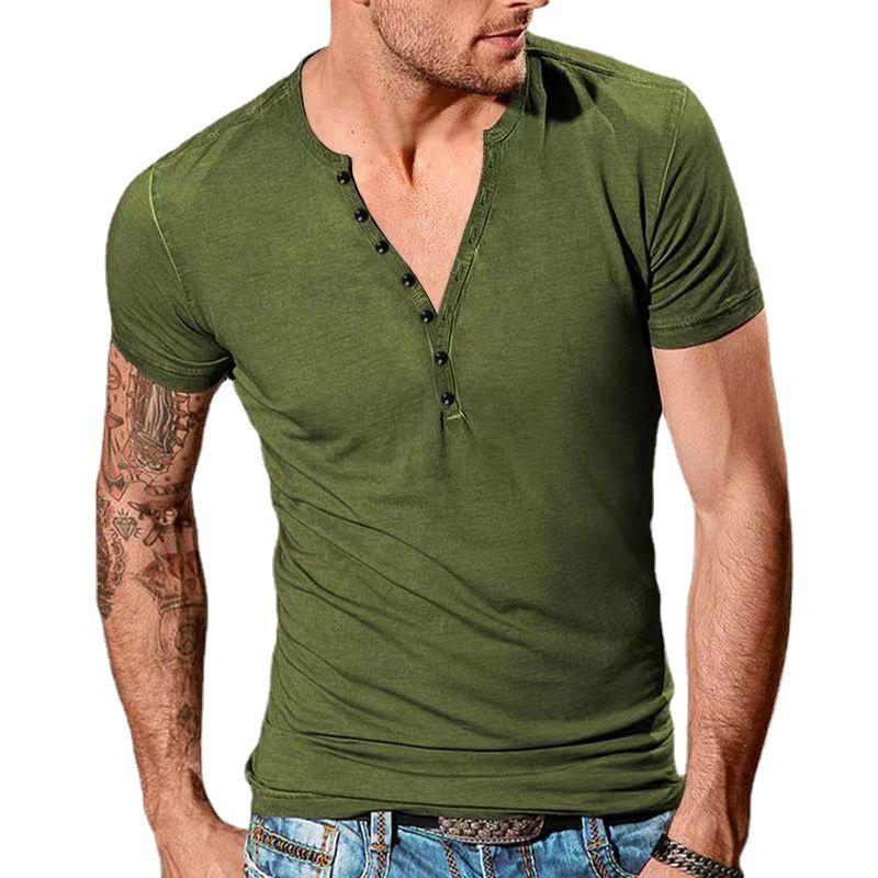 Men's Slim Fit Casual Henley Round Neck Short Sleeve T-shirt