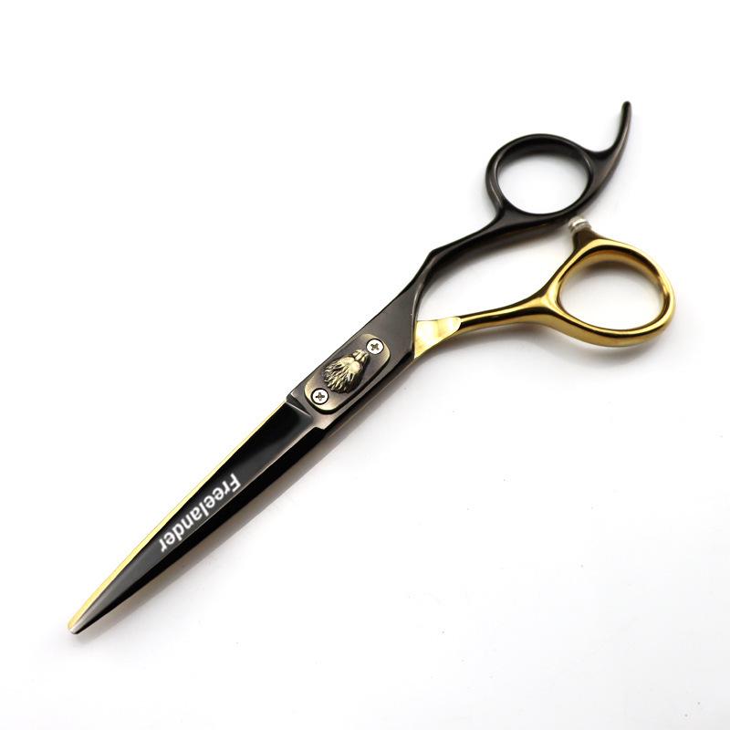 Black and Gold Wolf Head Hairdressing Scissors Set: Straight, Serrated, and Thinning Shears
