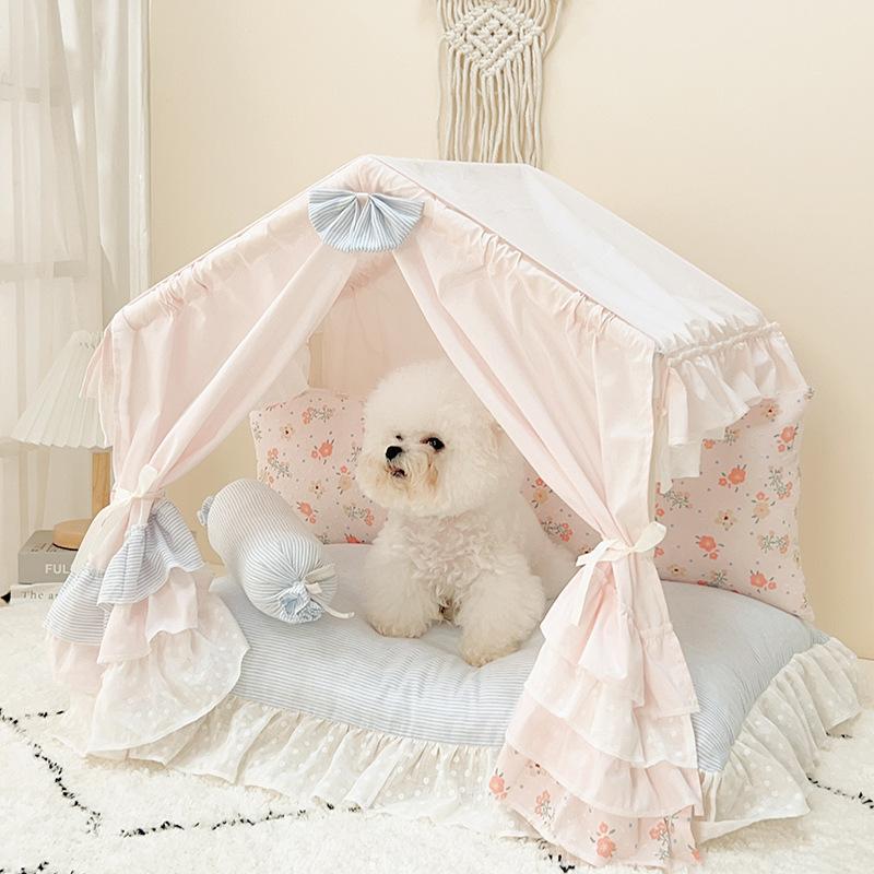 Korean Princess Style Pet Bed Luxury Dog House for Poodles & Bichons Washable Cat Tent All-Season Sleeping Mat Elegant Pet Sofa