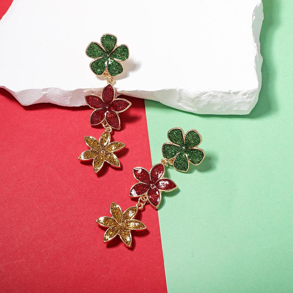 Europäische & Amerikanische Legierung Blumenanhänger Ohrringe - Vielseitige Weihnachtsmode für Damen