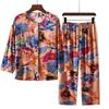 Women's Cotton Silk Pajama Set: Long-Sleeve Top & Trousers for Middle-aged & Elderly, Spring/Summer. Perfect As Homewear or Outerwear.