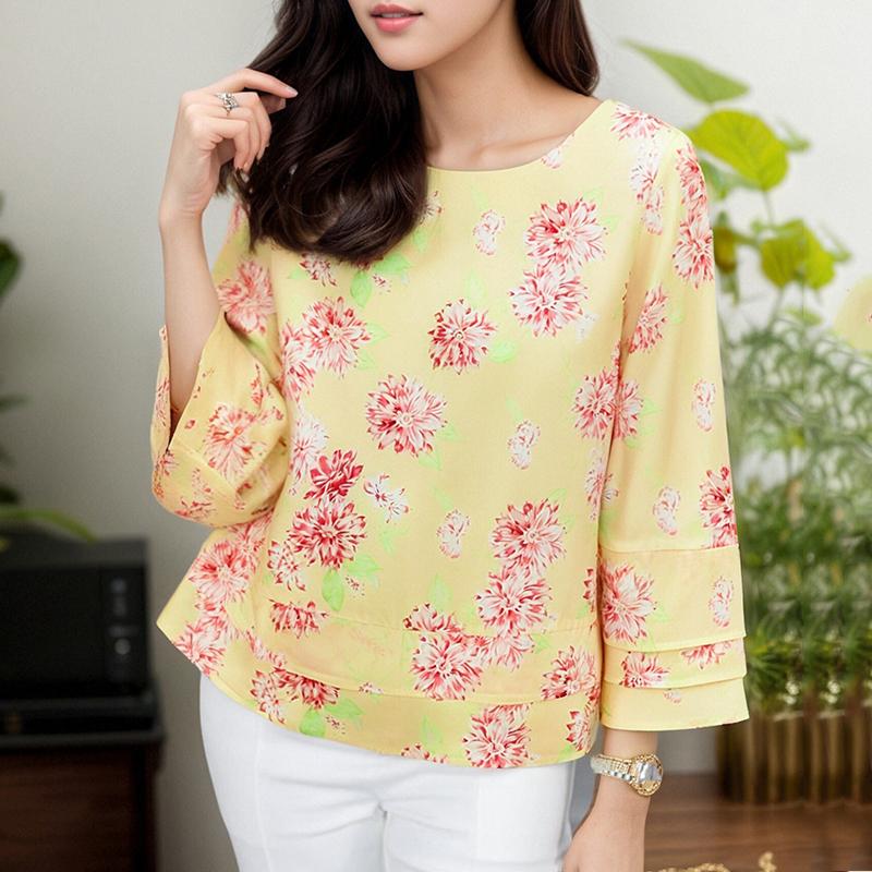 ZANZEA Women Casual Round Neck Loose 3/4 Sleeve Print Blouse