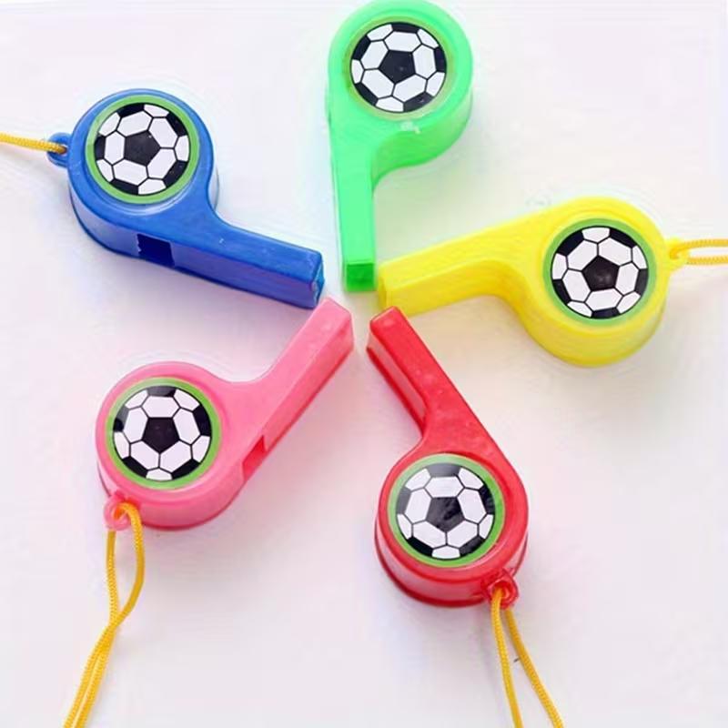 24pcs Mini Plastic Whistles with Ropes Kids Soccer Football Birthday Party Favors Goodies Bag Pinata Filler Toys Christmas Gifts