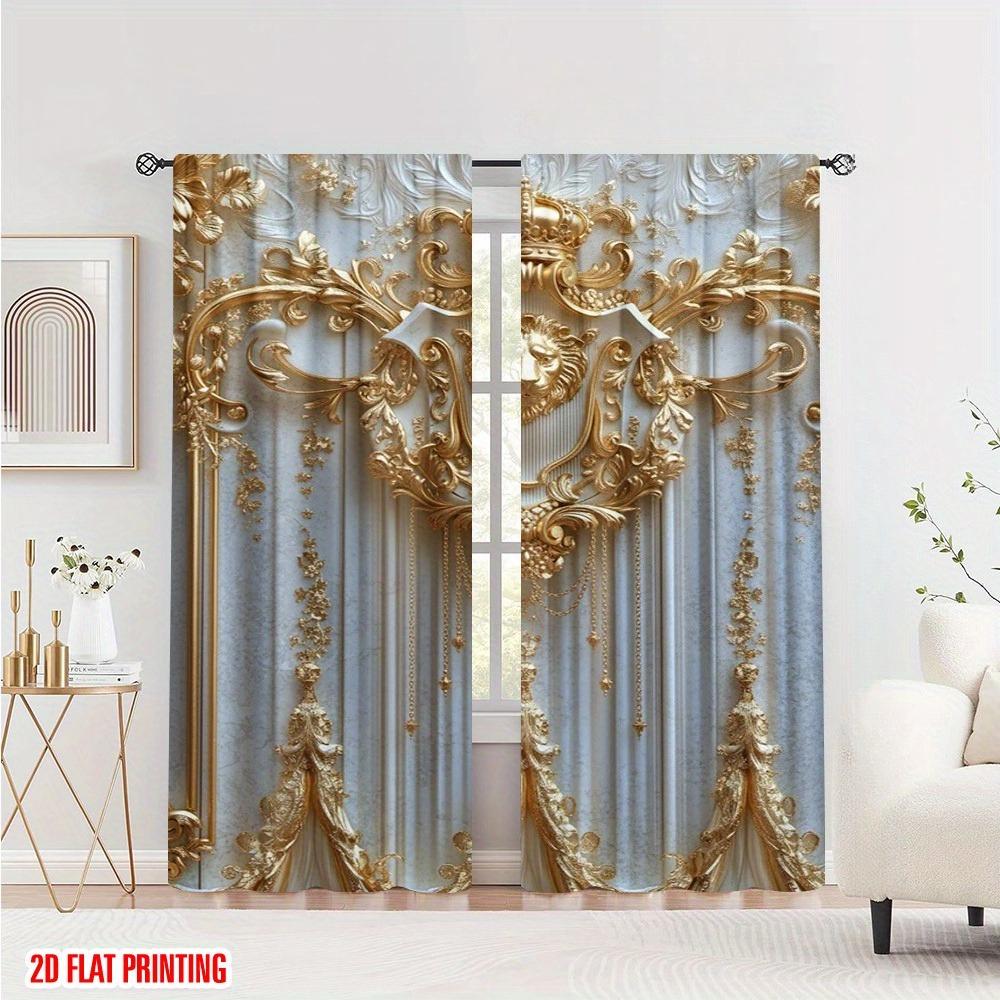 

2pcs Golden Lion Crown Print Sheer Polyester Curtains – Multiple Sizes Available for Bedroom Living Room & Office Decor 100*130 Grommet Top 1pcs