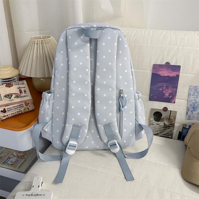 Cute Star Print Backpack for Women & Girls – Transparent Front Pocket, Lightweight Design – Perfect for School, Travel & Daily Use