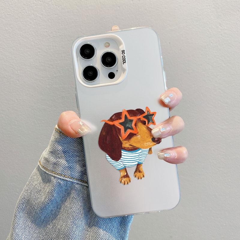 Funny Dancing Dachshund Sausage Dog Pattern Laser Phone Case For iPhone 17 Pro Max 15 16 14 Pro Max 13 11 12 Mini Pro Max Covers