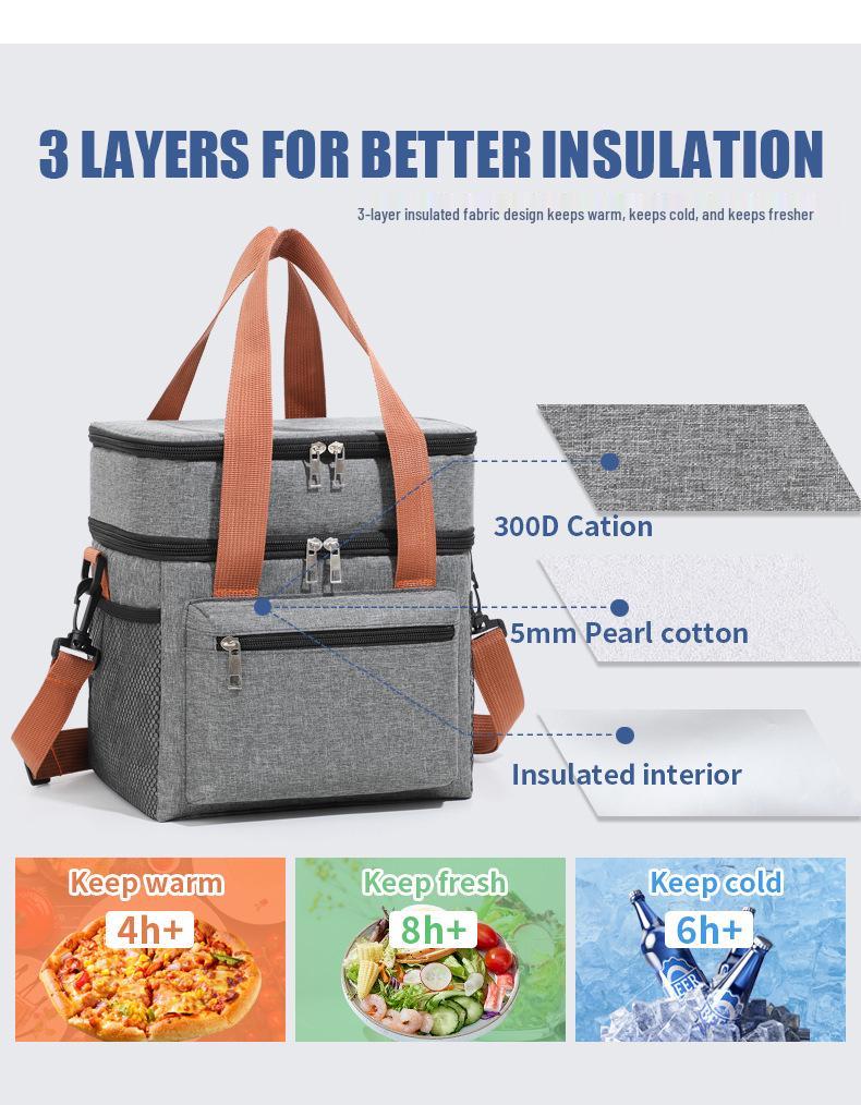 Geantă de prânz izolată cu strat dublu, cu pânză Oxford și folie de aluminiu