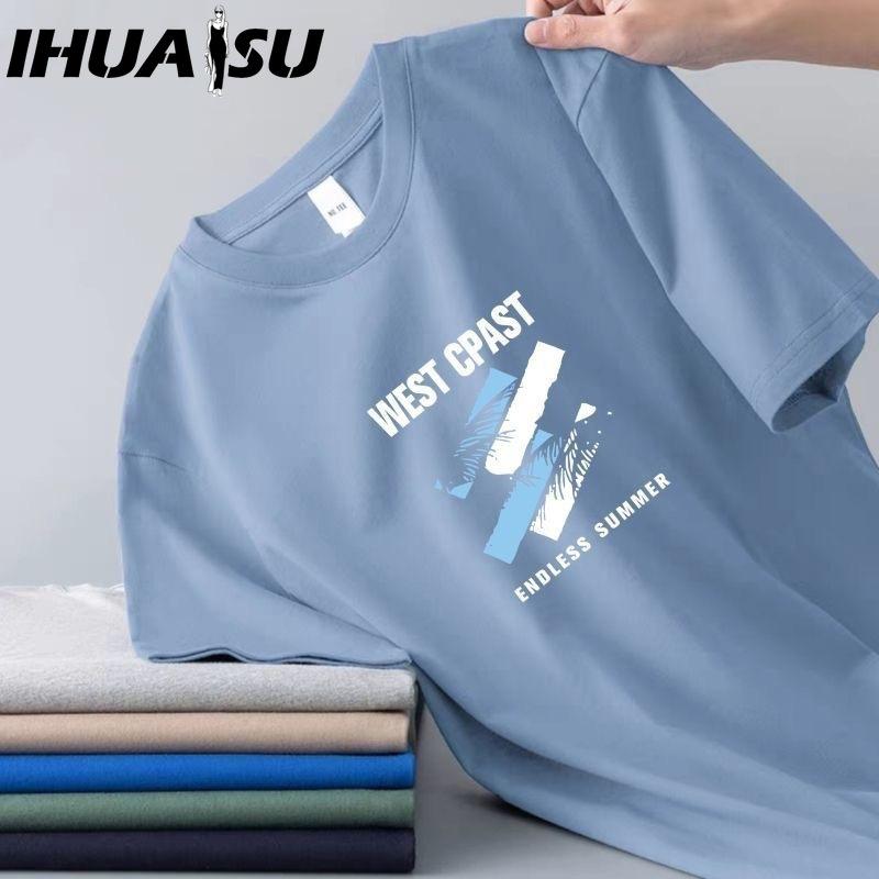 IHUASU Kurzarm-T-Shirt aus Baumwolle für Herren, modisch, lockeres Halbarmhemd, bedrucktes mitfühlendes Hemd