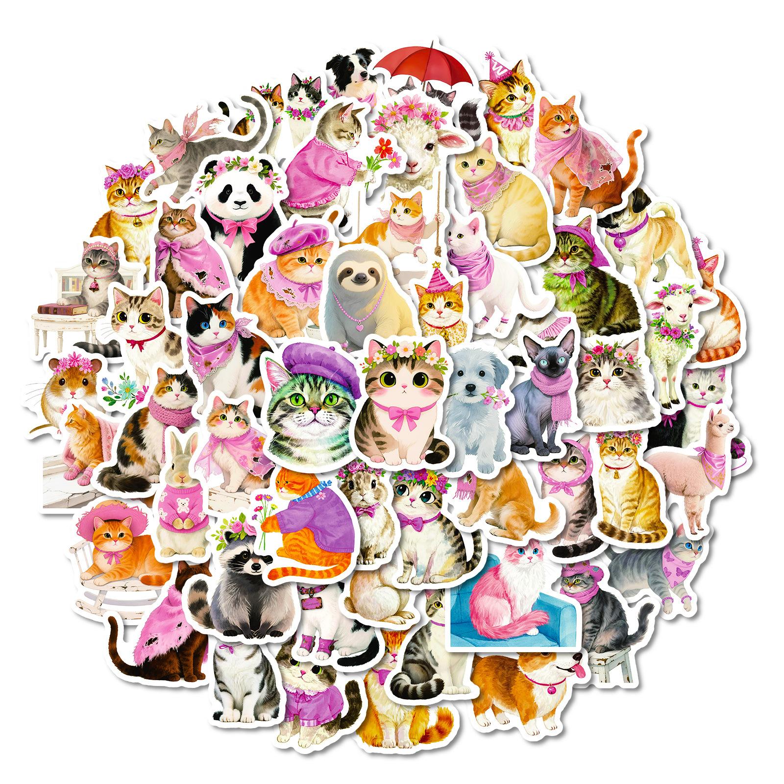 56 Cute Kitten Graffiti Stickers, Various Animal Suitcases, Handbooks, Notebooks, Decorative Stickers