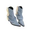New Women's Shoes Square Heel Pointed Fashion Women's Boots Sleeve Denim Medium Heeled Women's BootsBotas De Mujer