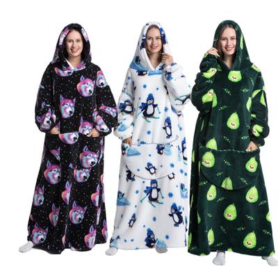 Winter Warm Fleece Hoodie Robe for Women 140cm Oversized Blanket with Sleeves Fleece Warm Hoodies Sweatshirts Giant TV Blanket Women Hoody Robe
