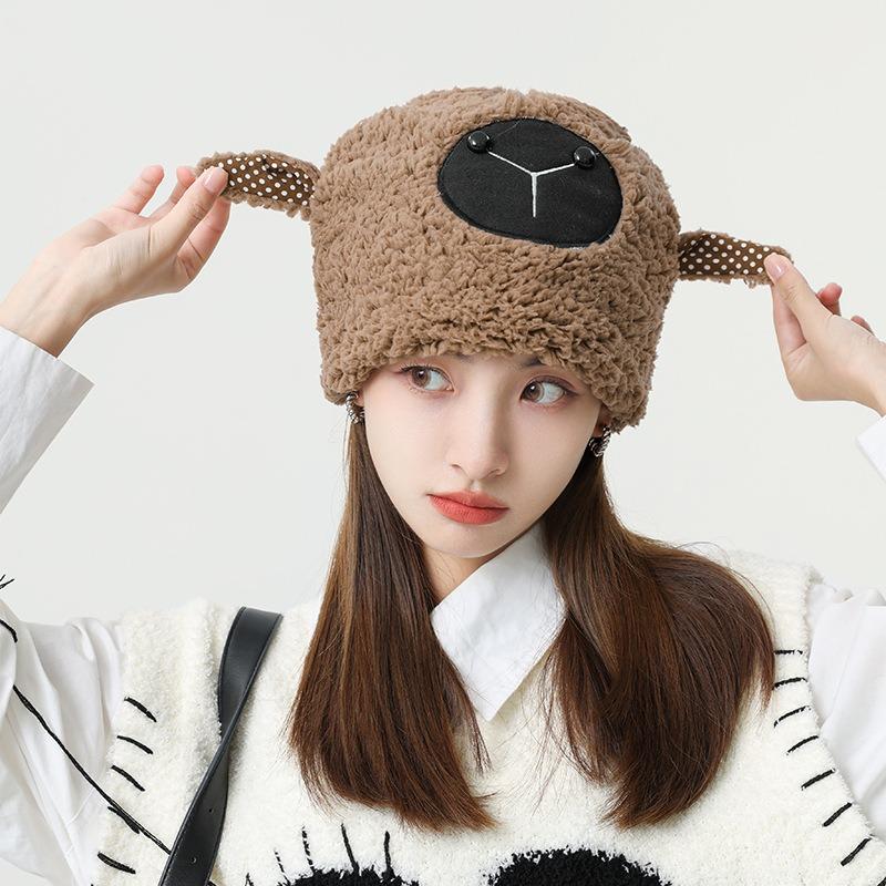 Hat Versatile Hat Woman Winter Sweet Cute Ears Warm Lamb Plush