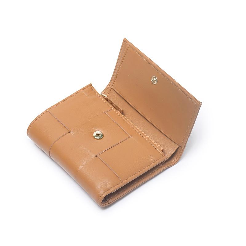 Kleine Geldbörse aus Schaffell, kurze dreifach gefaltete Geldbörse aus Leder, handgewebt, faltbare Wechseltasche