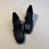 French retro square head delicate silent thick heel Mary Jane shoes high heel small elastic band single shoes small leather shoes