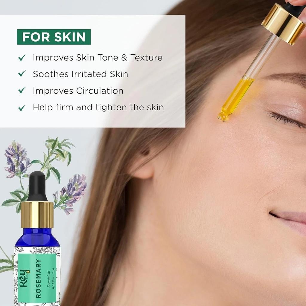 Rey Naturals Pure Rosemary Essential Oil For Hair Growth Shiny Soft Hair 15ml