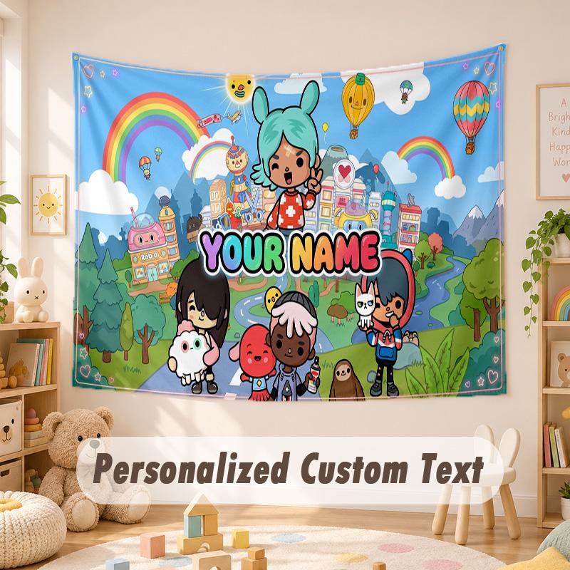 Custom Name Text Tapestry,Toca Boca Boho Wall Hanging, Decorative Backdrop Tapestry For Room