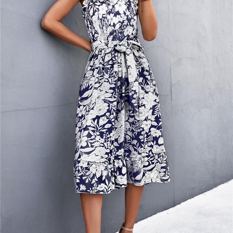 YYFS Damenmode, Sommer, Frühling, einfarbig, ärmellos, U-Ausschnitt, hohe Taille, Freizeitkleider