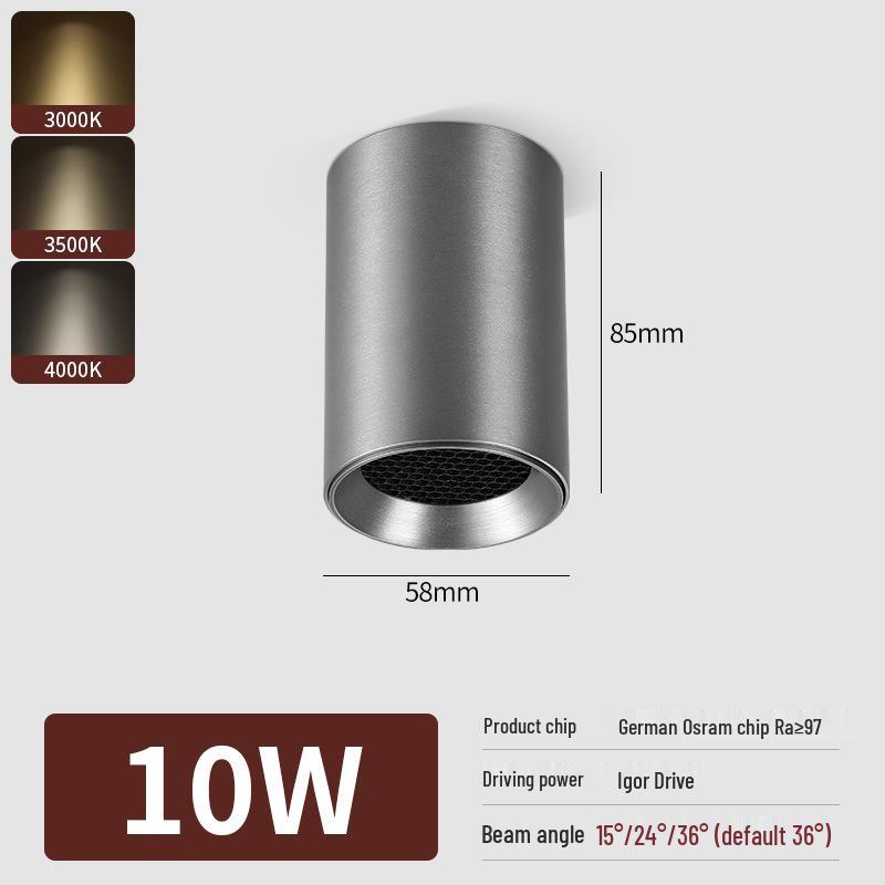 Surface-Mounted Cylinder Spotlight, Anti-Glare Honeycomb, Full Spectrum, Ceiling Light for Bedroom and Living Room.