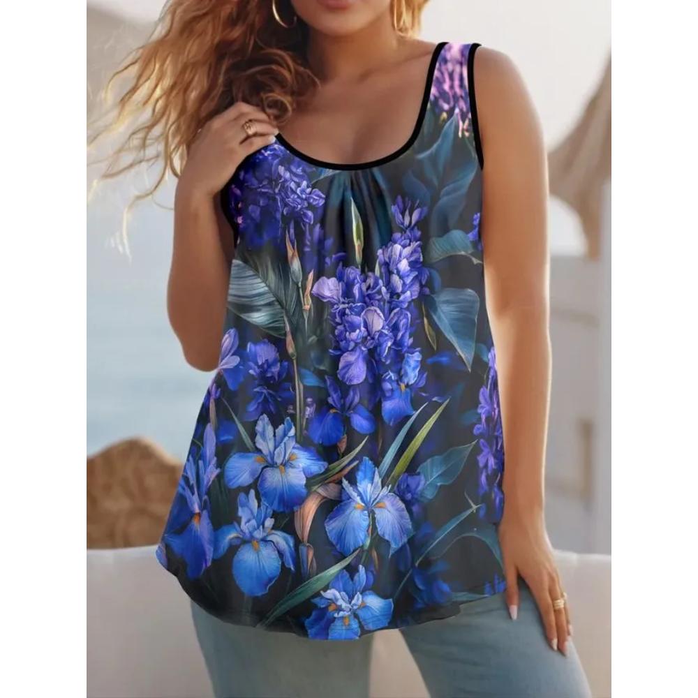 Casual Loose Flower Print T-shirt Fashionable Versatile Women's Top Comfortable Camis Tank Tops