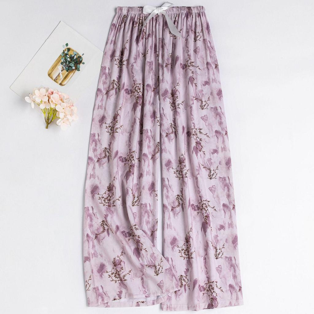 Women's Floral Cotton Silk Pajama Pants, Mosquito Repellent, Outdoor & Home Wear, Plus Size, Lightweight Summer Style.