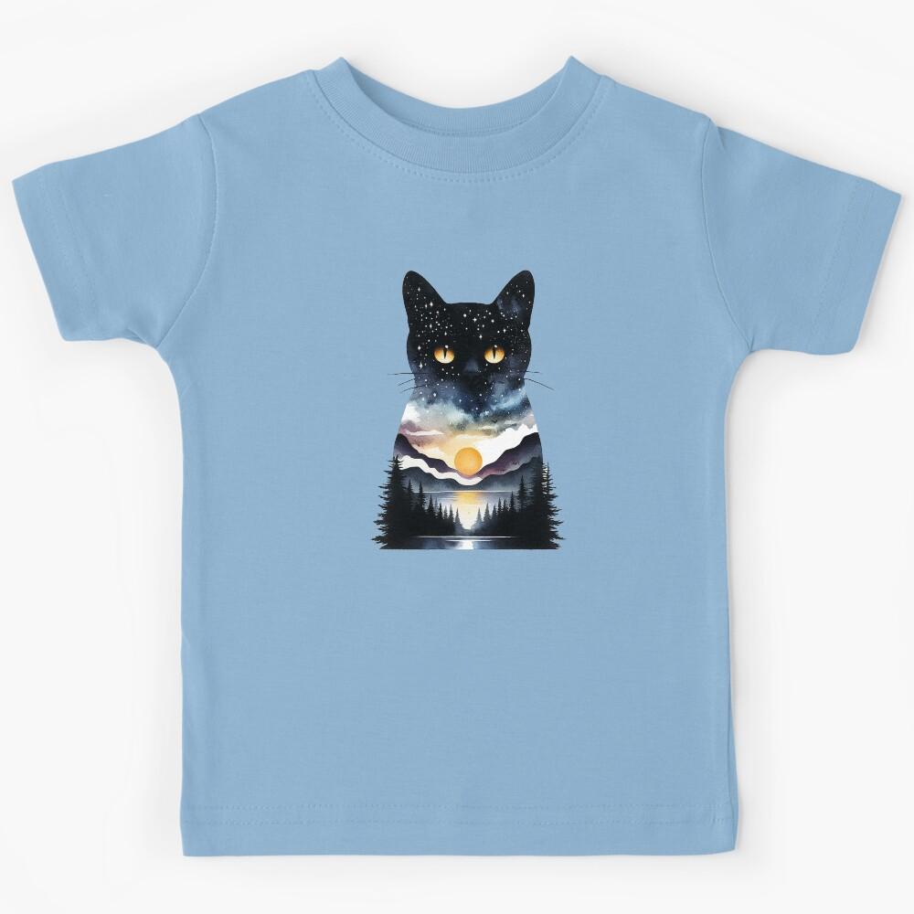 Cosmic Black Cat Kids T-Shirt 120