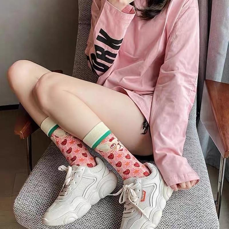 6 Pairs Graffiti Socks Fashion Personality Tide Socks Cat Cute Cartoon Animal Ins Trend Couple Socks Mid Tube Cat Socks Women