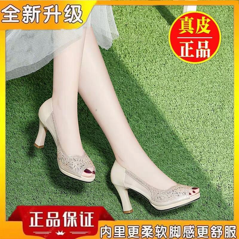 Dámské sandály s rybím ústím a síťovinou, vysoké podpatky, silný podpatek, letní novinka 2025, voděodolná platforma, dámské boty, módní, korejská verze, univerzální, jednoduché boty