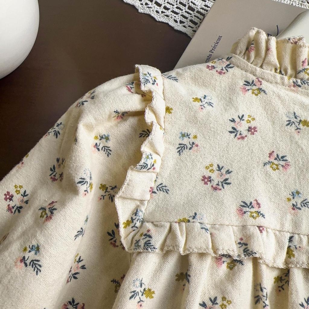 Little Girls' Floral Korean Style Shirt Dress for Autumn and Spring - Fashionable and Stylish AQA136