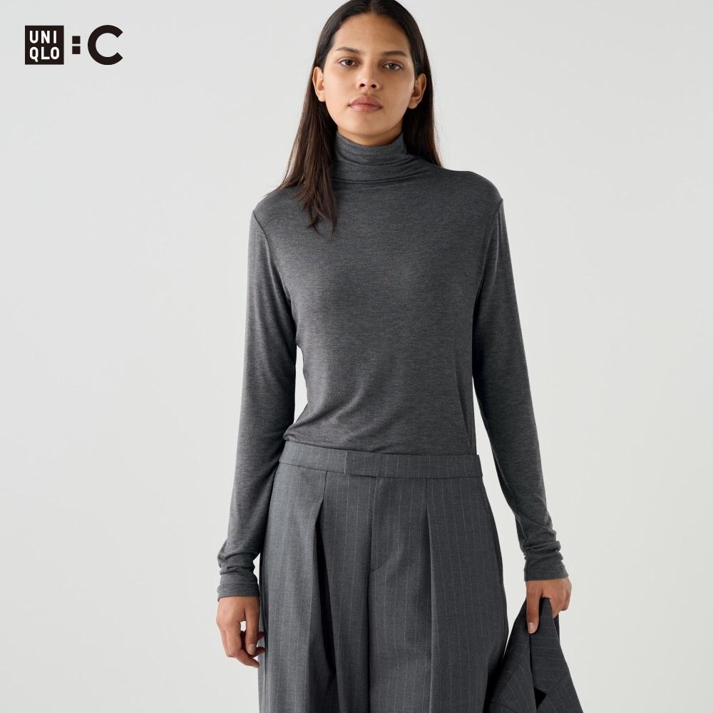 

Футболка с высоким воротом Uniqlo HeaTTech из смеси кашемира и длинными рукавами, очень теплая 07 GRAY/WOMEN S