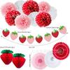 22PCS Red&Pink 3D Paper Flower Tissue Hanging Decoration Honeycomb Flower Paper  Wedding Festival