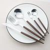 5Pcs Wooden Handle Cutlery Set Stainless Steel Knife Fork Dinnerware Set Coffee Tea Spoon Kitchen Silverware Tableware Set