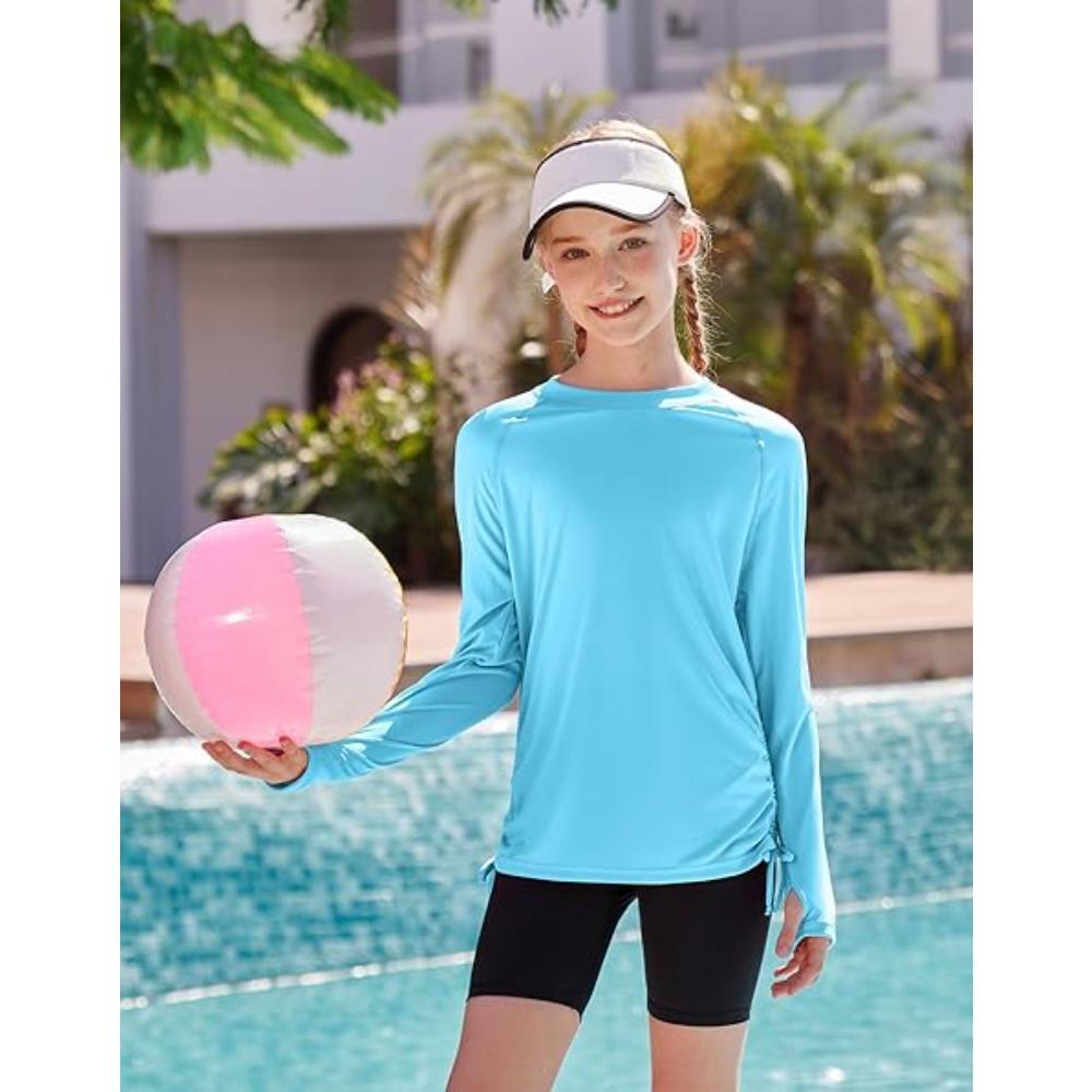 CHARMLEAKS Rash Guard for Girls Long Sleeve Swim Shirt UPF 50+ Sun Protection Teen Girls Swimsuit Athletic Shirts 7-16Y