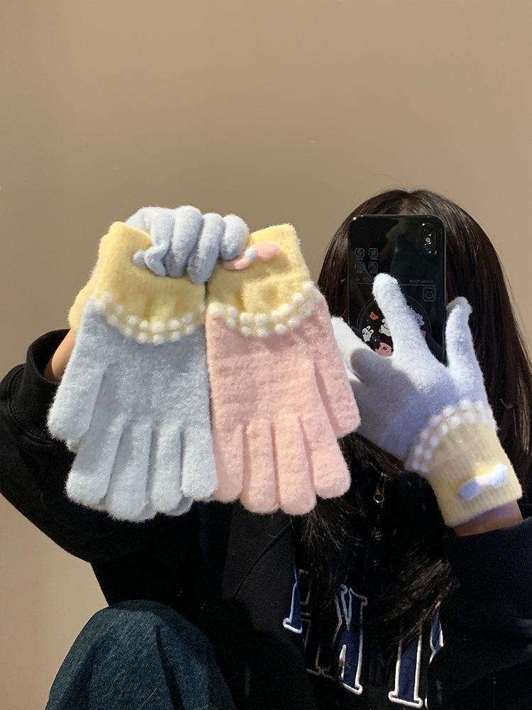 Newcomer Discount: Cute Blue Bow Knitted Plush Women's Gloves - Fall/Winter 2025