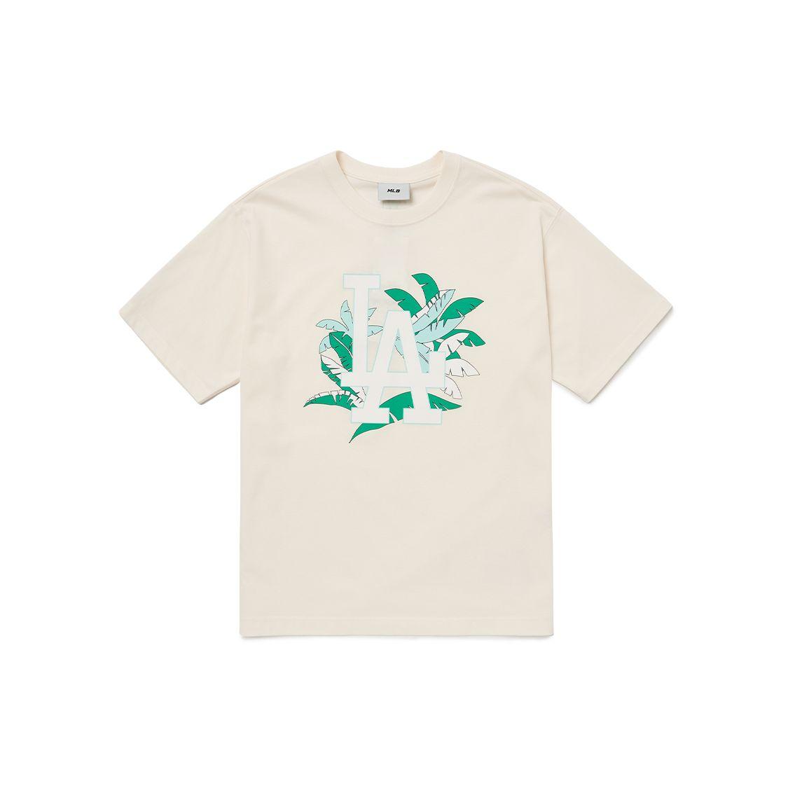 MLB Los Angeles Dodgers Palmenbaum Lockere Passform Rundhalsausschnitt Kurzarm T-Shirt Unisex Oberteile Creme 3ATS62023-07CRS XL white