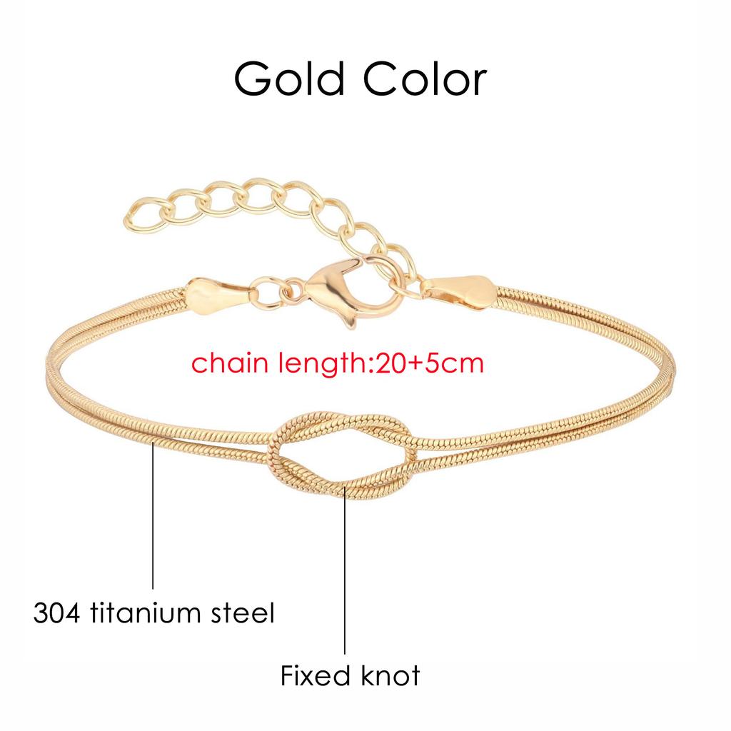 Knotted Snake Chain Bracelet For Couple Stainless Steel Gold Color Handmade Knot Hand Accessories Valentine's Day Jewelry Gifts