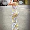 A Sexy and Fashionable V-neck Sleeveless Printed Long Dress That Covers The Hips for Summer Women