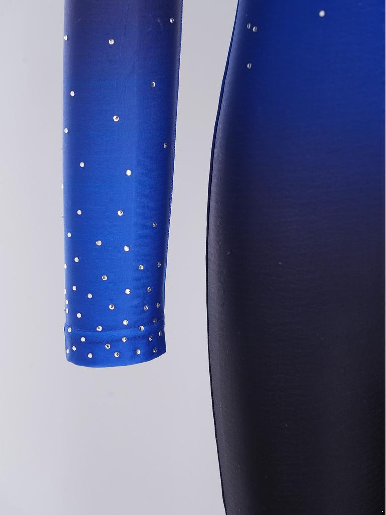 Kids Girls Asymmetrical Rhinestone Ballet Dance Leotard Sheer Mesh Gymnastics Jumpsuit Full Body Suit Figure Skating Dancewear