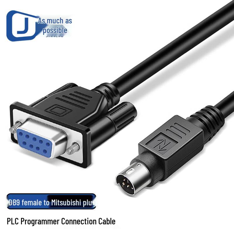 PLC Programming Cable RS232 DB9 Female to 8-Pin Round Connector 1 Meter