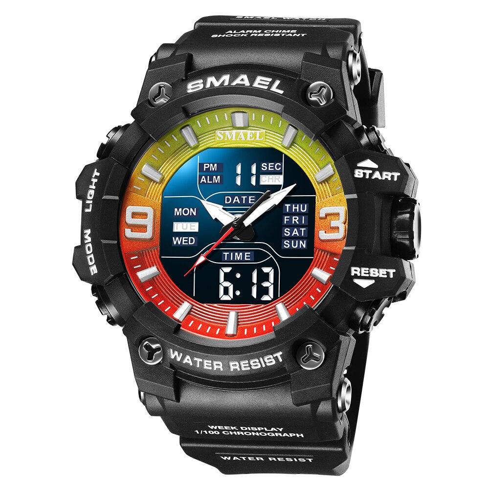 SMAEL Heren Dubbele Display Horloges Sport Waterdicht LED Licht Wekker Dubbele Tijdweergave Week Automatische Datum Polshorloges 8049 Sport Polshorloge