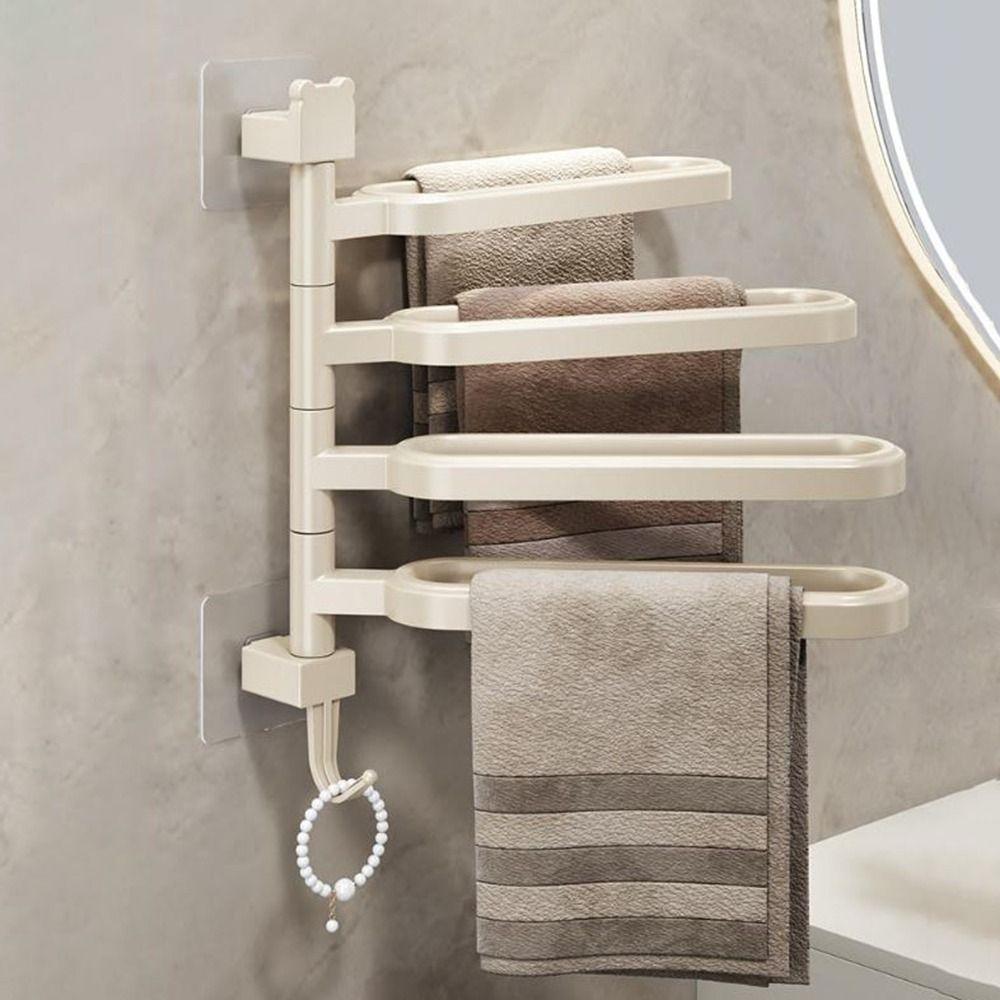 Plastic Swivel Towel Holder Punch Free Bath Towel Storage Rack Practical Towel Hanger  Bathroom