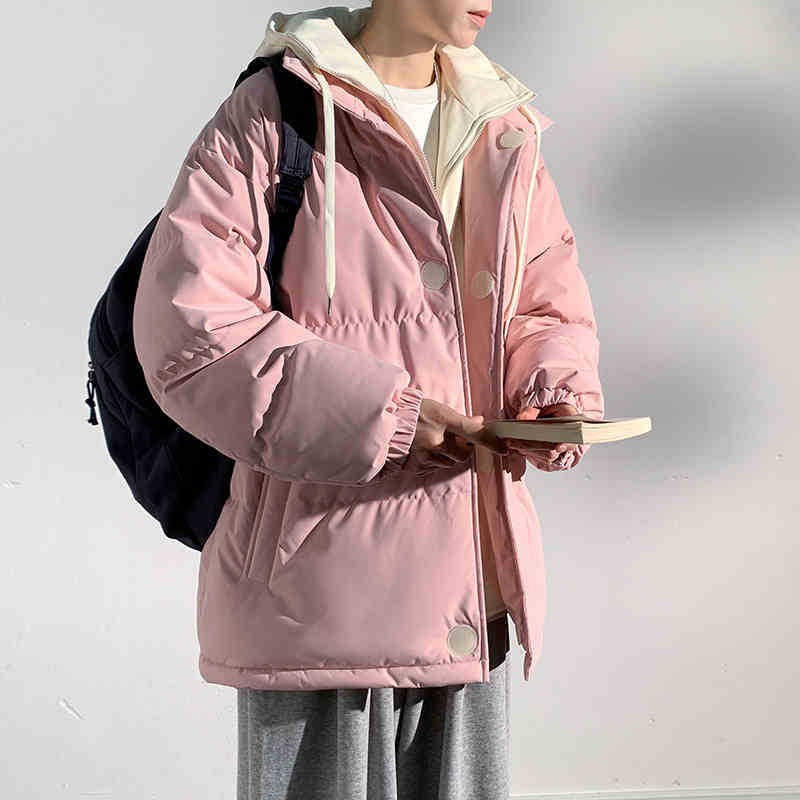 Cotton clothes men's winter new casual loose hooded jacket fake two student windproof jacket top trendy