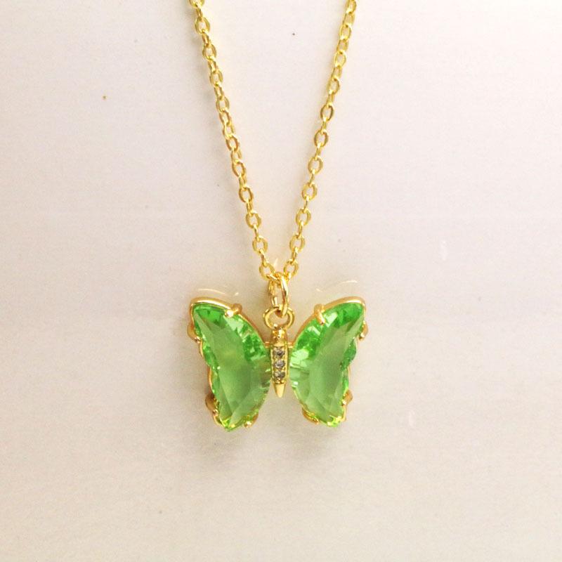 Koreanskt flerfärgat kristallfjärilshalsband - Guldpläterad titanstål nyckelbenskedja för kvinnor