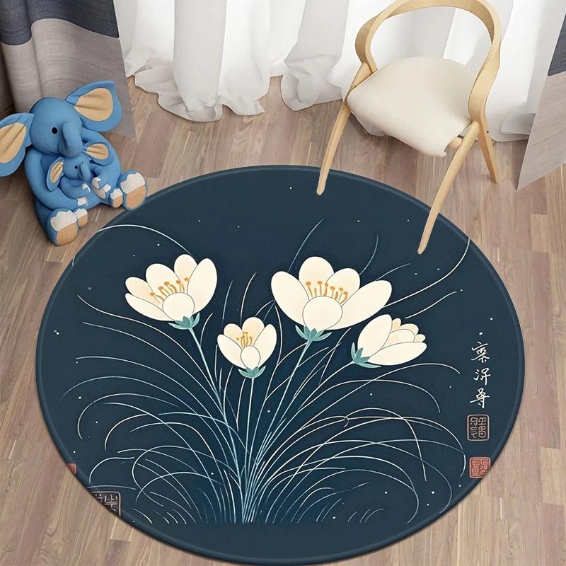 Nordic Modern Floral Round Soft Plant Rug Living Room Door Mat Balcony Bohemian Bedroom Floor Mat