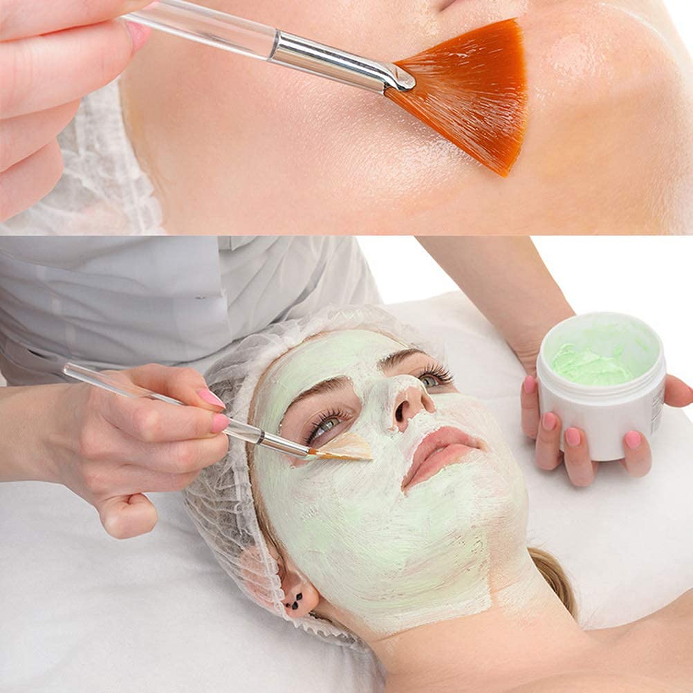 Professional Face Mask Brush Set, White and Orange Fan Applicators, Synthetic Bristles, 12.5cm Length, 4 Pack