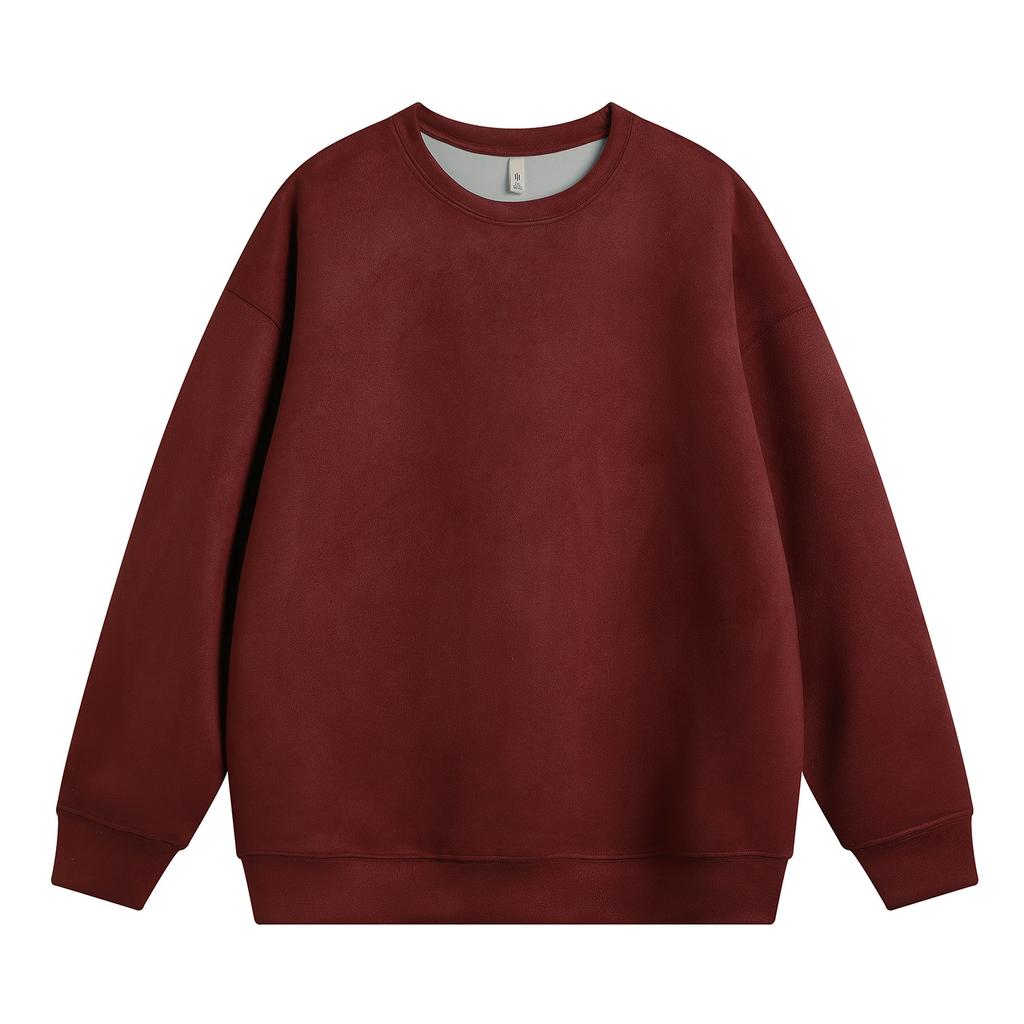 Suede Sweatshirt Men's Spring and Autumn American Retro Round Neck Top Loose Solid Color Youth Casual Bottoming Shirt