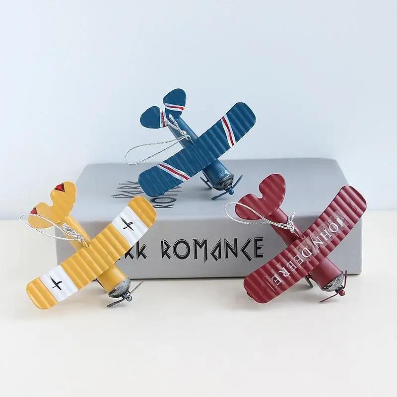 1Pc Retro Iron Airplane Figurine Metal Biplane Model Vintage Glider Miniature Home Decor Office Display Collectible Gift