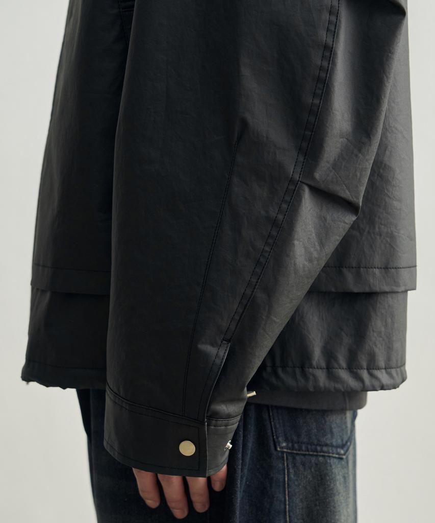 Rotember Coated Cotton High-Neck Blouson Jacket [Black]