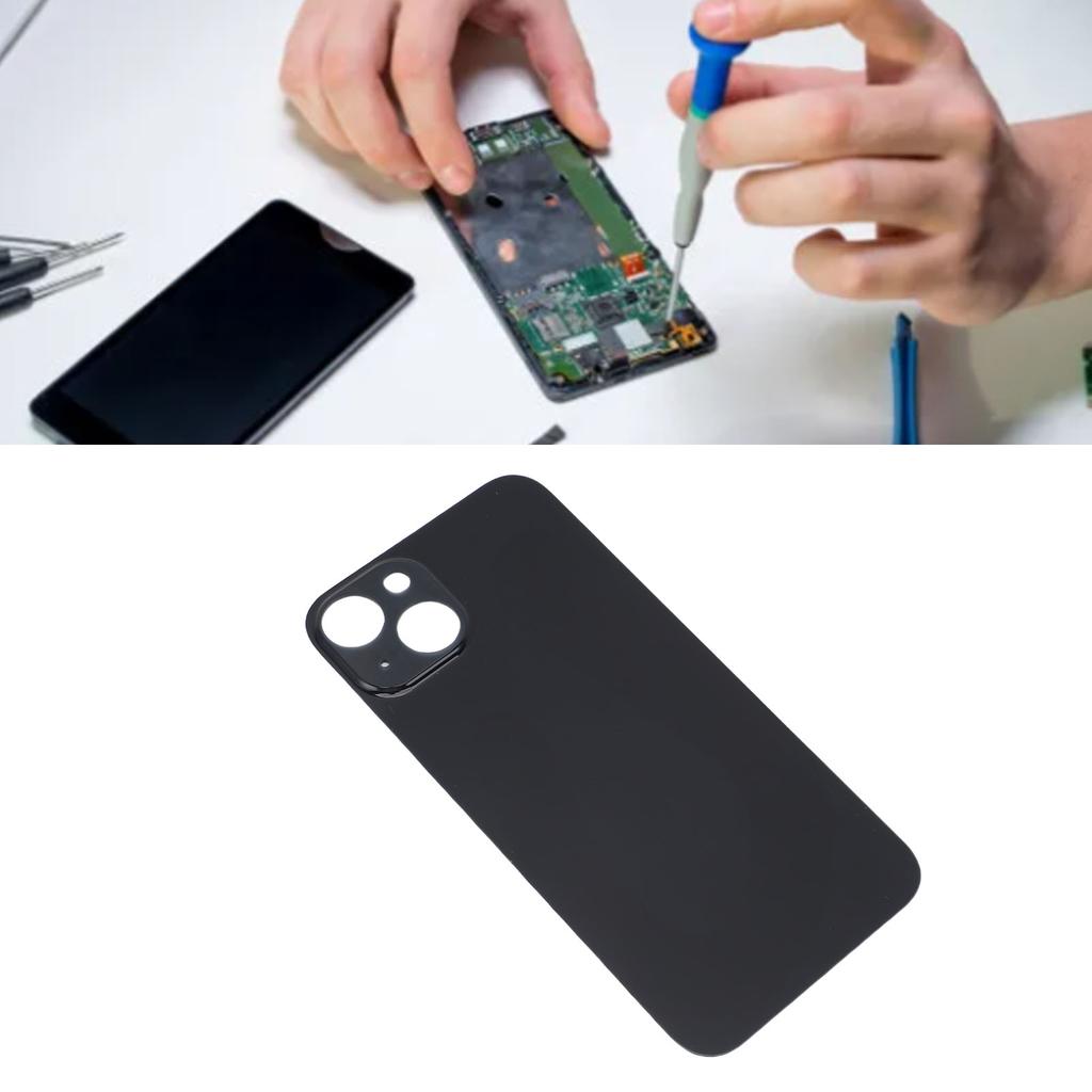 Phone Rear Glass Door Cover Replacement Back Glass Cover Housing Door with Adhesive Black