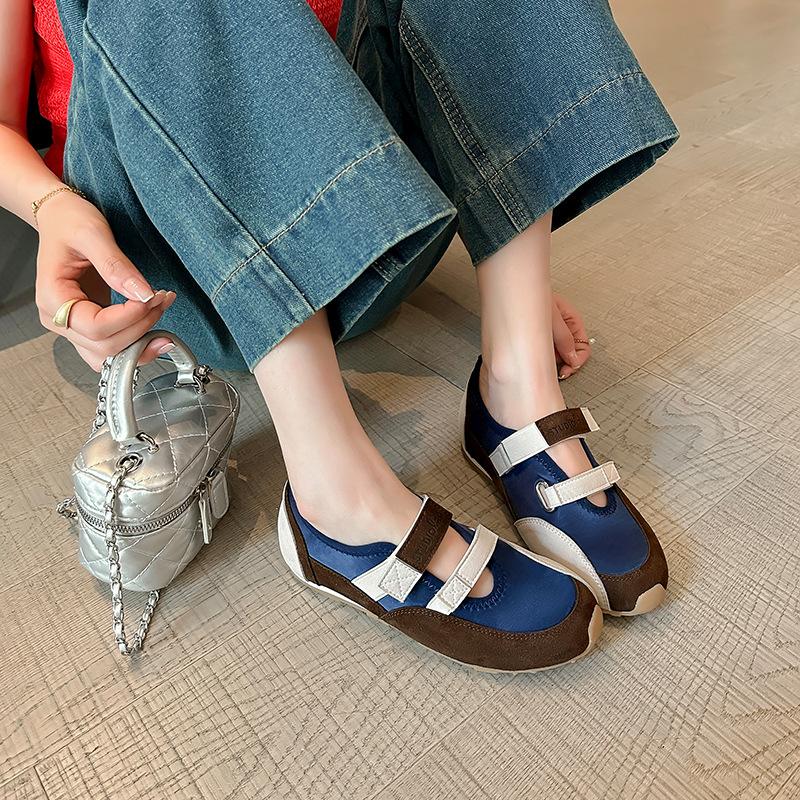

Color matching leather inner height increase of 5 cm pair of Velcro soft-soled ballet single shoes Mary Jane sports style casual shoes women 40